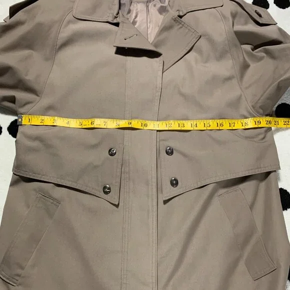 Vintage 80s 90s Khaki Long Beltless Classic Trench Coat Overcoat Raincoat - Picture 12 of 16